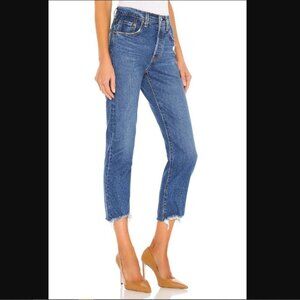 Levi's 501 Classic Jeans Crop Raw Hem Distressed Charleston Fun Blue Size 26